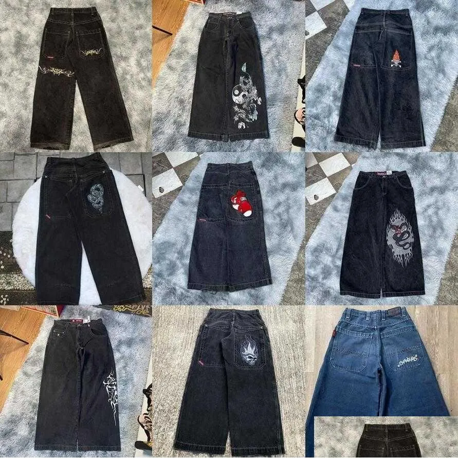 Erkek Kot Tasarımcı Jnco Y2K Street Giyim Moda Hip Hop Boks Eldivenleri Grafik Baskı Bozluk Siyah Pantolon Erkek Kadınlar Harajuku Gotik Geniş D OTWQM