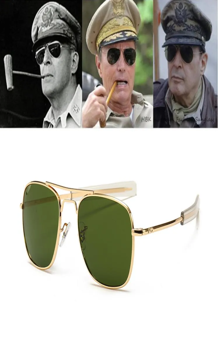 Vintage Fashion Aviation Ao Solglasögon Män lyxiga varumärkesdesigner Sun Glasögon för manlig American Army Military Optical Glass Lens4657017