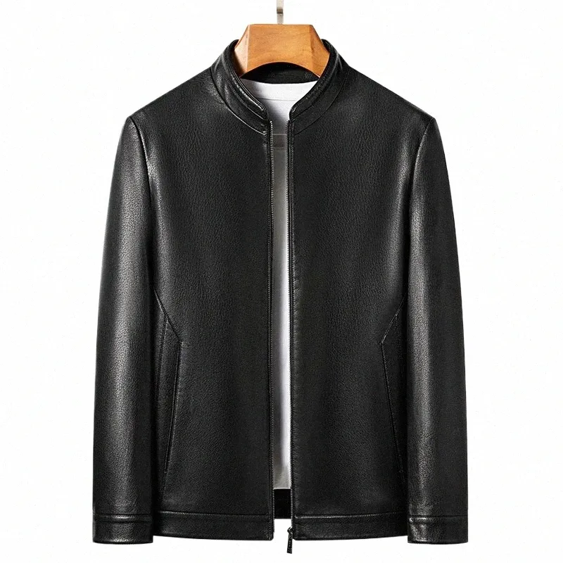 YN-2336 Frühling und Herbst Neue Männer Natürliche Schafe Leder Jacke Mock Kragen Jugend Premium Casual Mantel Motorrad j3pT #