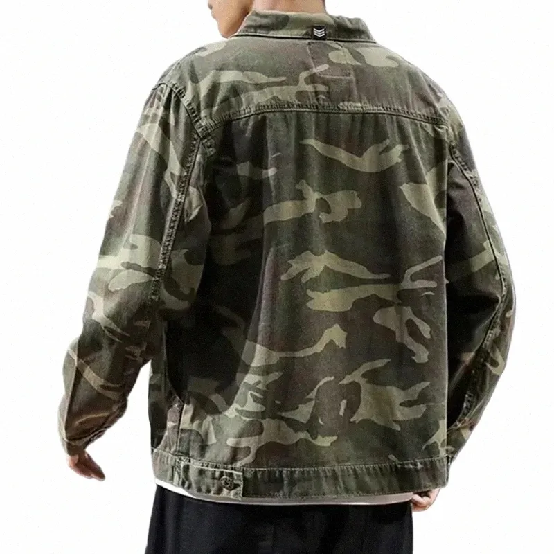 남성용 카무아 데님 재킷 새로운 캐주얼 군사 편안한 멀티 포켓 진 코트 남성 군대 얇은 조종사 전투화물 재킷 h2xr#
