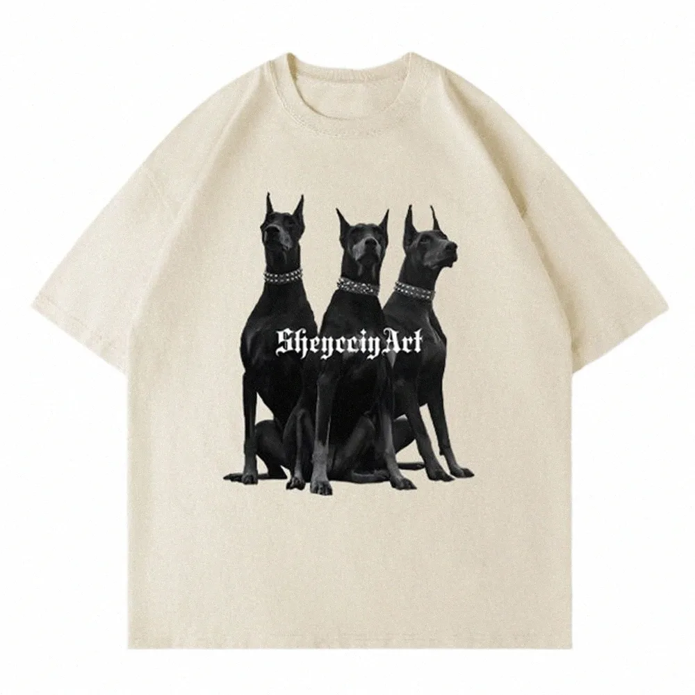 anime Doberman Men's T-Shirts Hip Hop Retro American Short Sleeve Tee Tops 2023 Summer Cott Round Neck Loose Oversized T-Shirt z5SB#