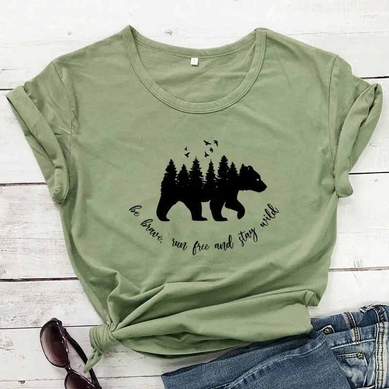 Women's T Shirts Be Brave Run Free And Stay Wild T-shirt Aesthetic Summer Graphic Adventure Tops Tees Casual Women Short Sleeve Camping