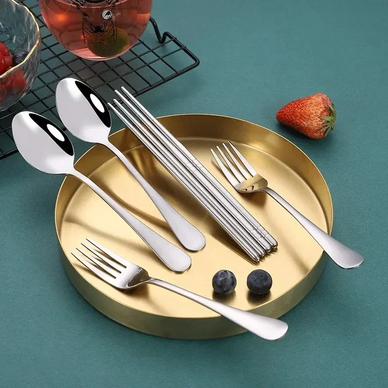 2024 Portable Stainless Steel Cutlery Suit With Storage Box Chopstick Fork Spoon Knife Travel Tableware Set Camping Cutlery