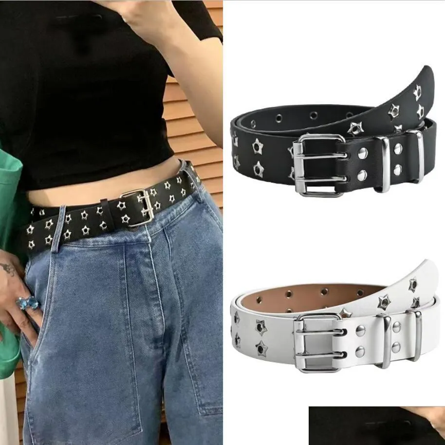 Ceintures Date Star Ceinture Double Échappement Oeillet Femmes Mode Polyvalent Casual Punk Jeans Décoratif Drop Livraison Accessoires DHS2A