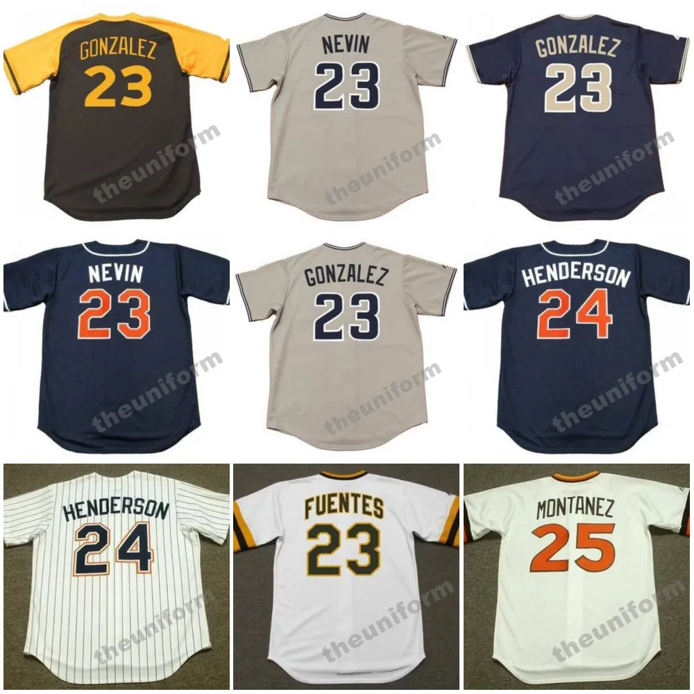 Men's 1970's-2009's San Diego ADRIAN GONZALEZ ADRIAN GONZALEZ PHIL NEVIN TITO FUENTES RICKEY HENDERSON WILLIE MONTANEZ DAVE KINGMAN Throwback Baseball Jersey S-5XL