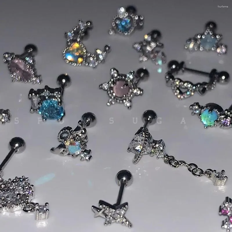 Ohrstecker, süß, cool, Engel, Herz, Stern, Mond, Zirkonia, für Damen und Mädchen, Punk, Edelstahl, Knorpelohrpiercing