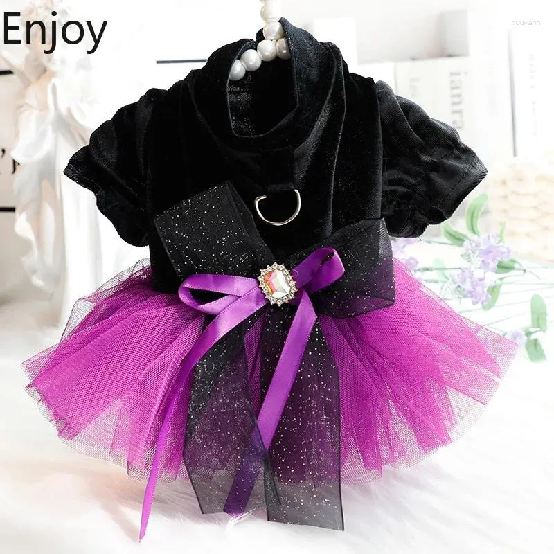 Abbigliamento per cani vestito per animali domestici Mattina Cat Princess Black Patchwork Mesh Fluffy Wedding Small Medifies 5495