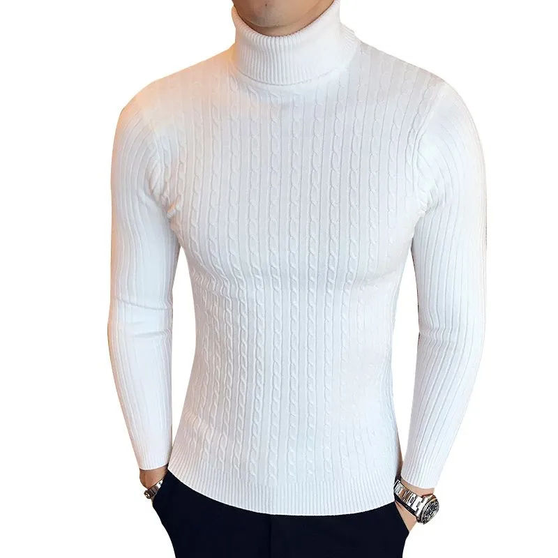 Männer Luxus High Neck Dicke Pullover Rollkragen Mann Pullover Slim Fit Pullover Strickwaren Männlich Doppel kragen