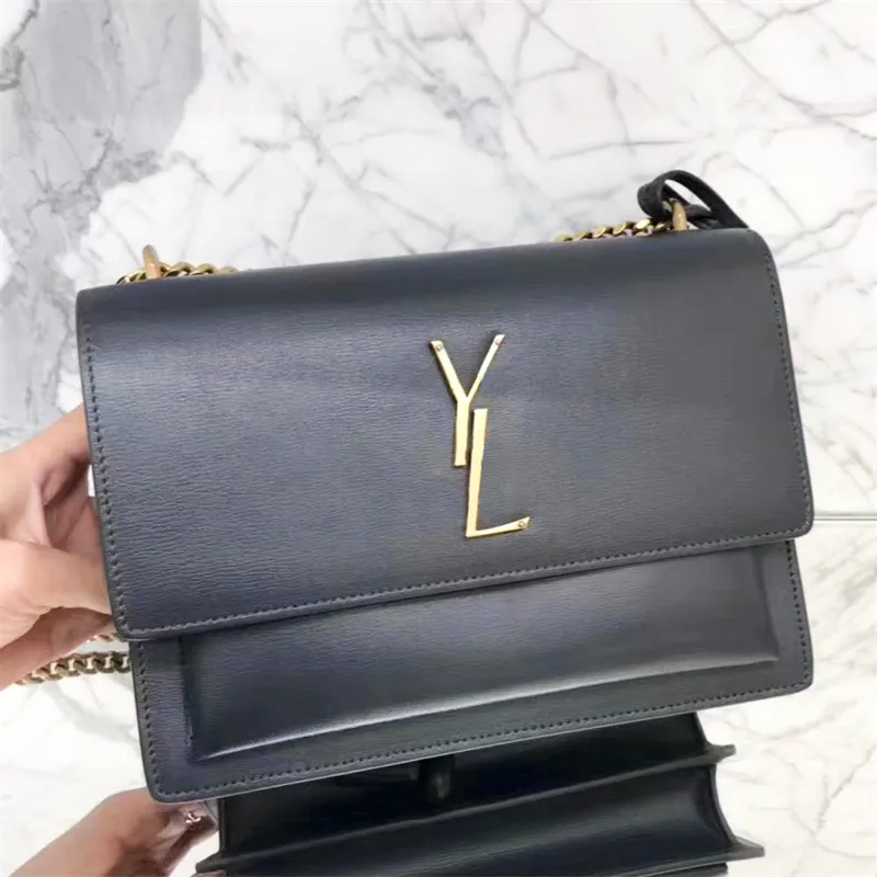 Gün batımı yüksek kaliteli omuz çantaları lüksler gerçek deri pochette çantalar zarf metal zincir kadın tasarımcısı el çantası erkek eyer crossbody klasik tote debriyaj çantası