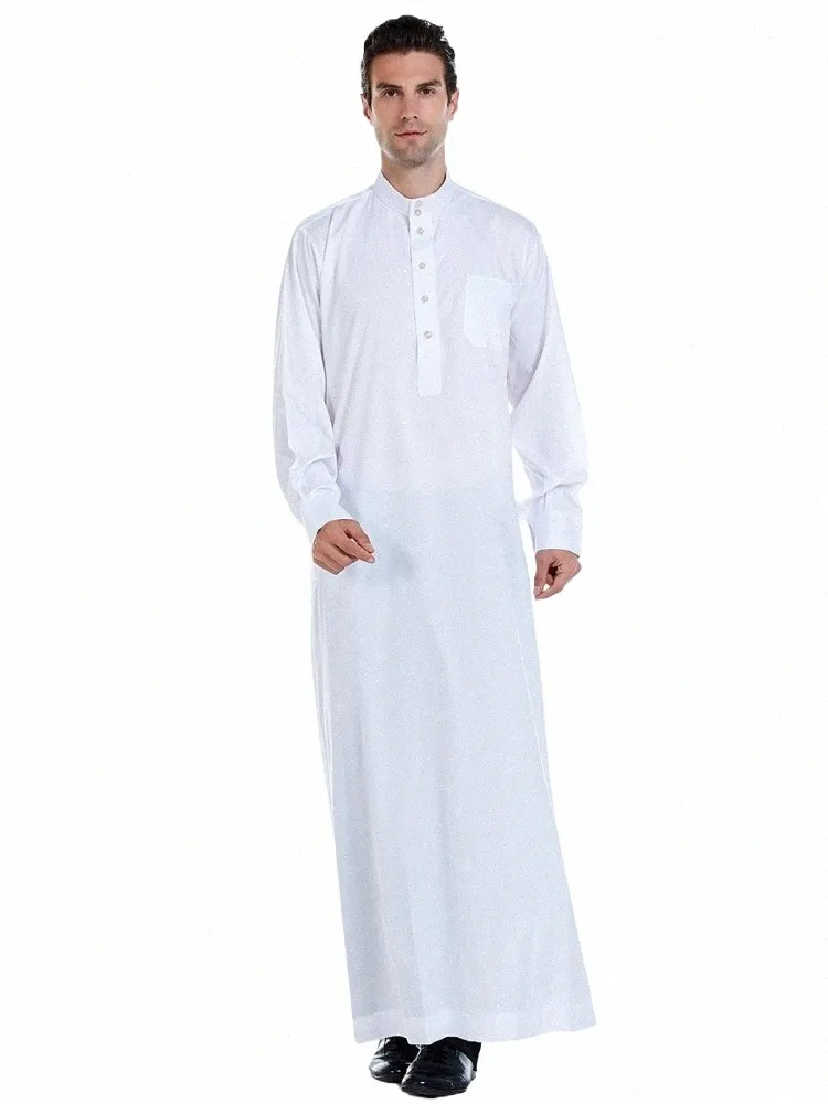 Muslimska män Jubba Thobe Islamiska kläder Ramadan Mens Abaya Dr LG Robe Saudi Wear Musulman Caftan Jubah Dubai Arab Dring X2ux#