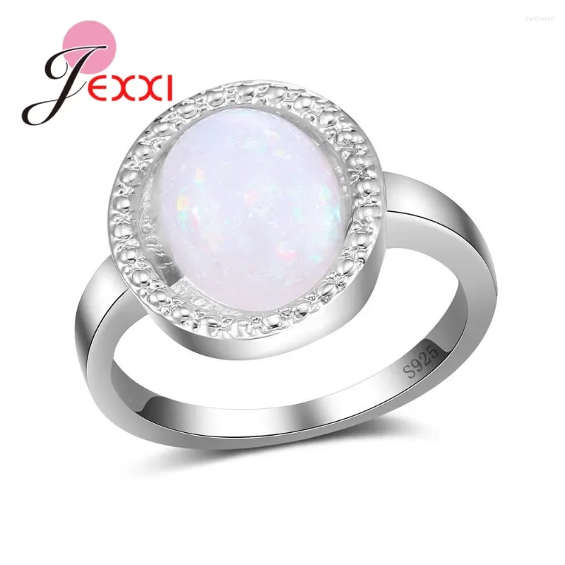 Cluster Rings Brand Big Round Opal Stone Party For Women Jewelry 925 Sterling Silver Female Finger Ring Gift snabbt