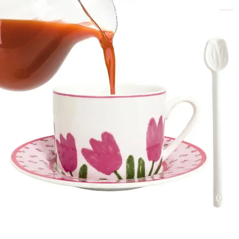 Koppar tefat te och porslin kaffekopp med fat keramisk tulpan porslin för mjölkdrycker