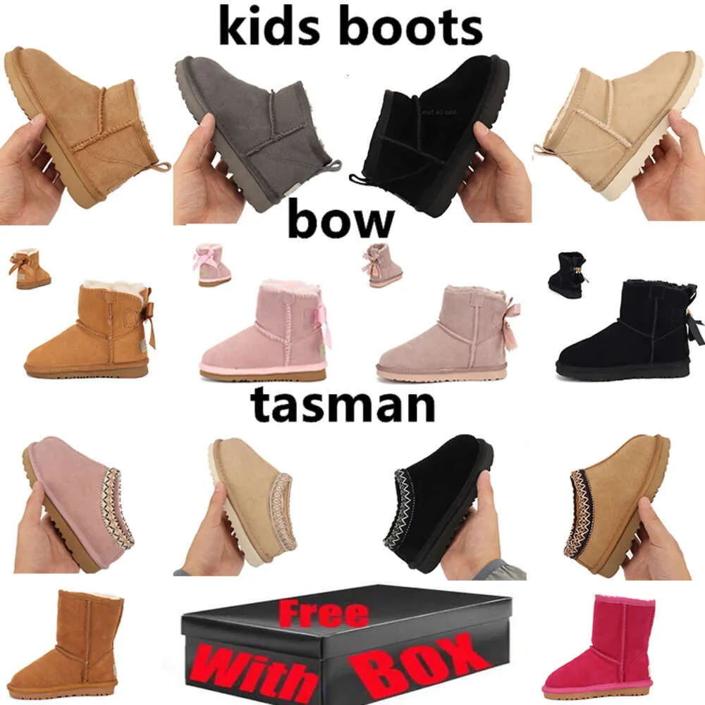 Com caixa Crianças Criança Tasman crianças botas botas de bebê Chinelos Tazz Sapatos pré-escolares Castanha Fur Slides Sheepskin Shearling Classic Ultra Mini Bota Winter Mules boots g