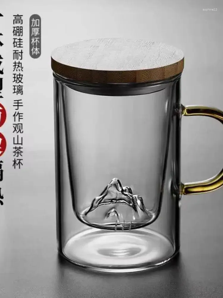 Bicchieri da vino Tazza da acqua Separazione del tè Creazione di filtri aziendali Copertura in legno Vetro Ufficio Osservazione della montagna per uomini e donne