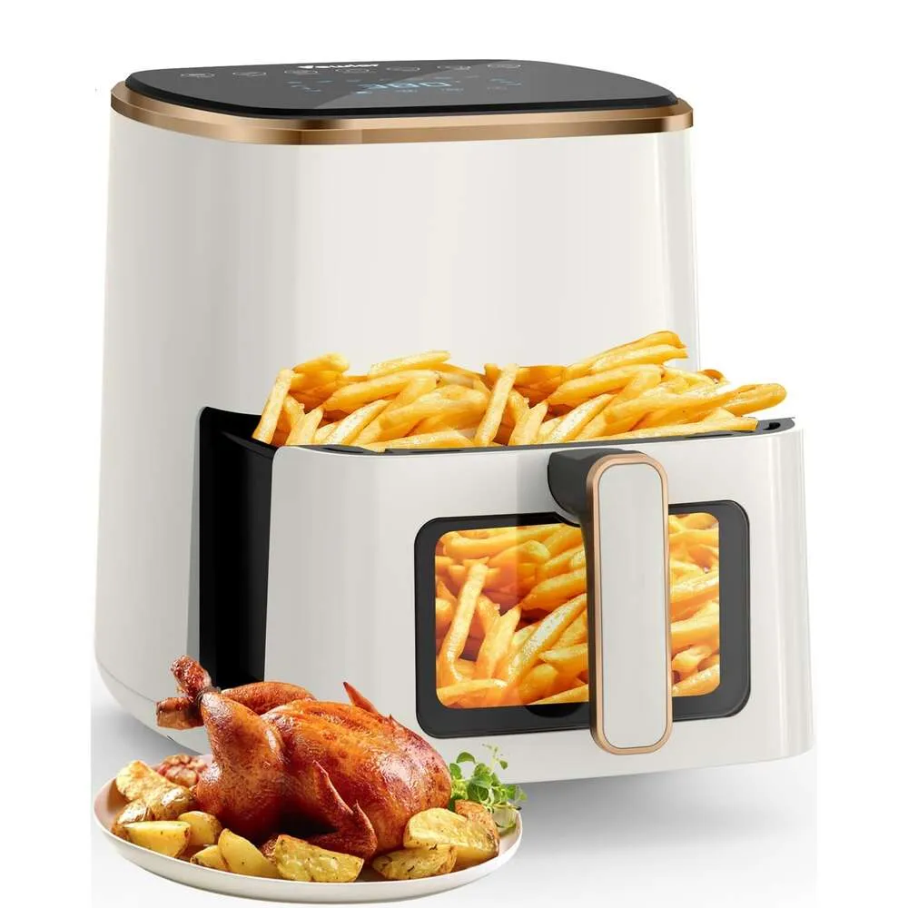 Air Fryer, Vewior Quotts ​​(ungefär 5,3 liter) Airfryer Observation Window, 7 Anpassade förinställda stora luft fryers, intelligent digital pekskärm, non stick