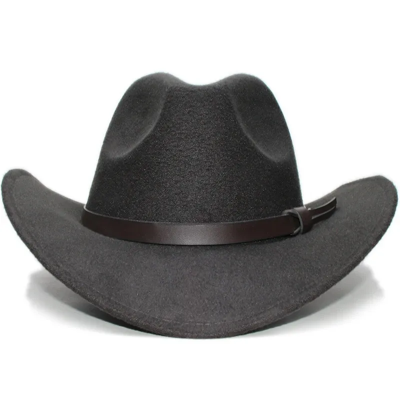 Big Large Plus Size Vintage Femmes Hommes Flet Large Brim Cowboy Western Chapeau Cowgirl Funéraire Formelle Bowler Cap Bande En Cuir 61 cm 240327