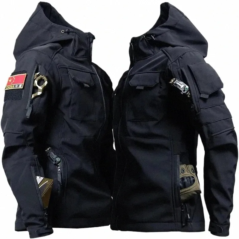 Vestes tactiques en peau de requin Hommes Militaire Soft Shell Veste à capuche imperméable à l'eau Coupe-vent Uniformes fonctionnels extérieurs Multi-poches 59Tp #