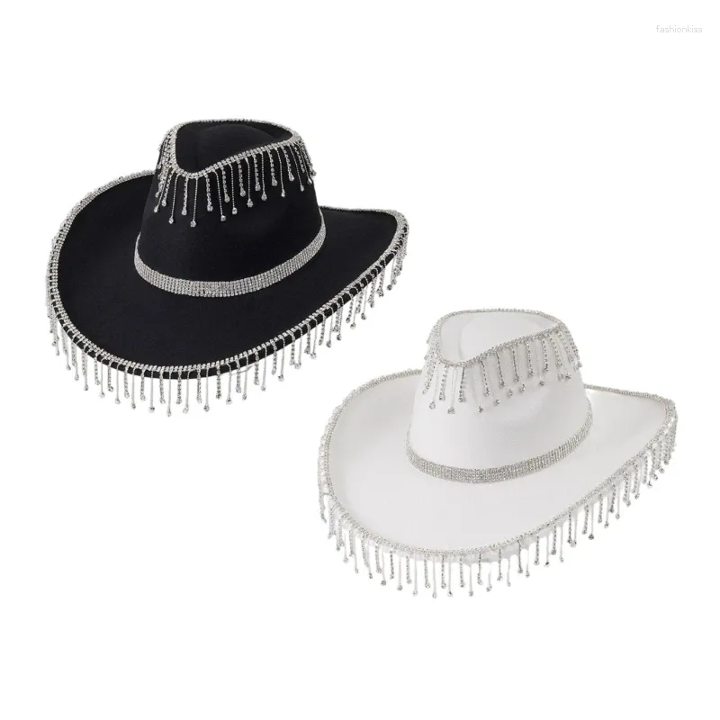 Bérets strass légers frange chapeau de cowboy femme feutres femme diamant fête occidentale mâle coupe-vent