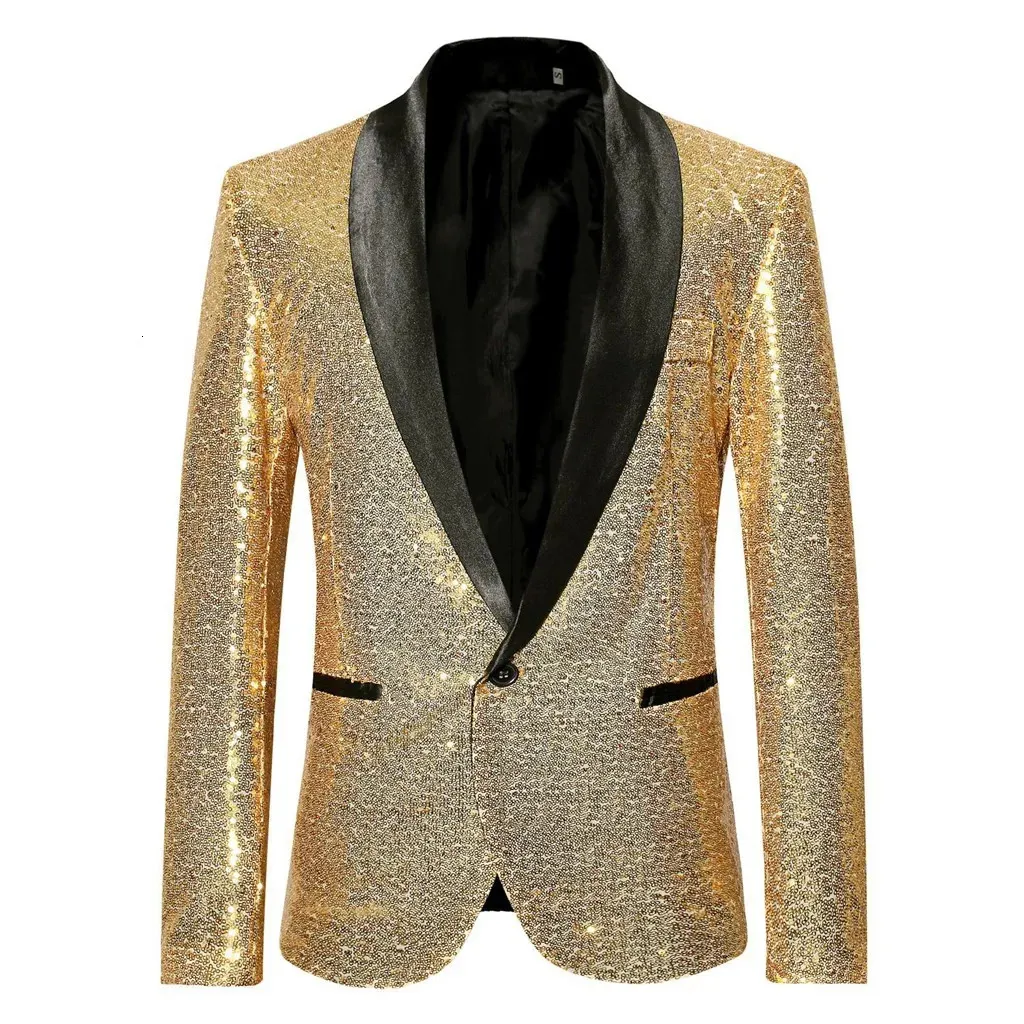 Veste dorée brillante pour hommes, à paillettes, à la mode, pour Dj club, remise de diplôme, solide, costume, scène, fête, mariage, 240327