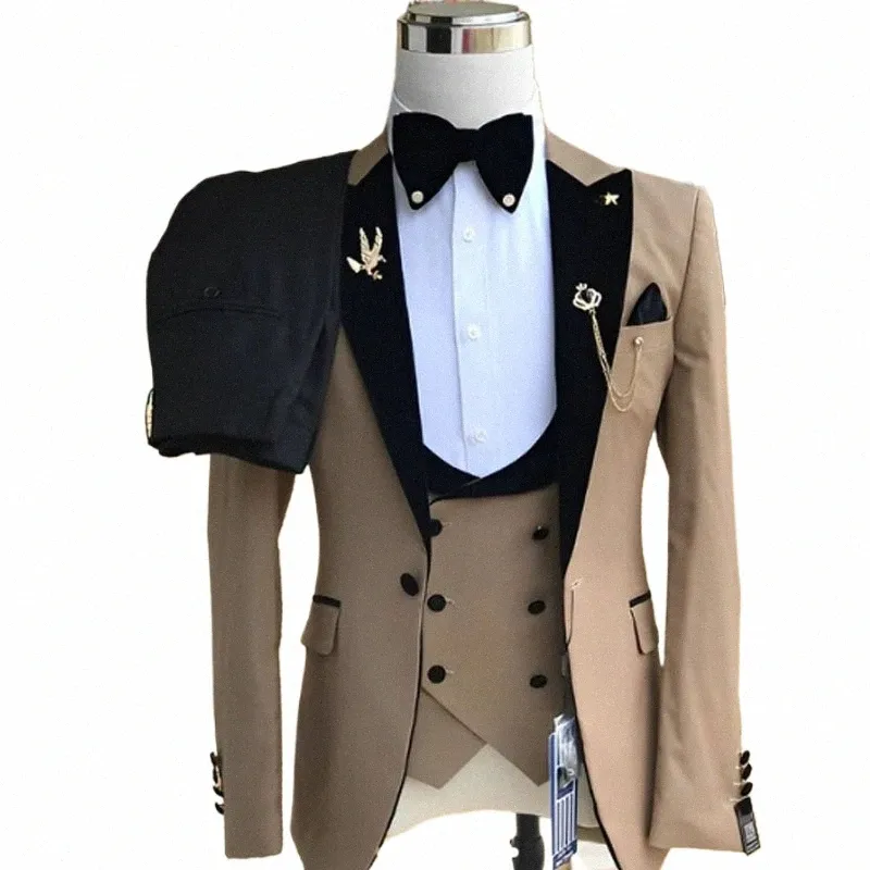 Costume de smoking mariage hommes 3 pièces costume ensemble veste + pantalon + gilet marié mariage dr décontracté formel blazer costume élégant pour hommes Z7qb #