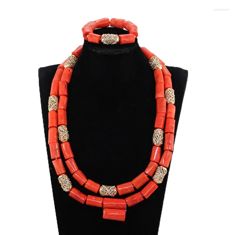 Halsbandörhängen Set Big Original Coral Beads Quality Real Men Bead Jewelry African Wedding Groom Armband Abh779