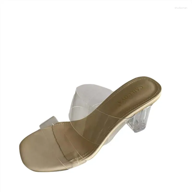 Sapatos de vestido 7cm saltos claros sandálias mulheres 2024 transparente pvc chinelos casuais verão branco alto vrouwen sandalen