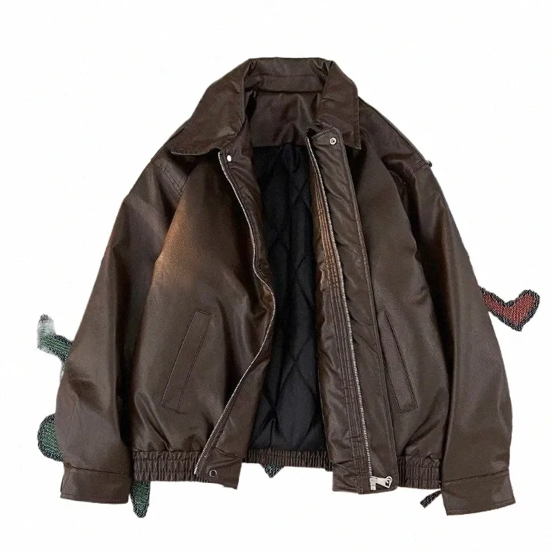 Vintage Maillard PU veste en cuir pour hommes femmes hiver Cott manteau unisexe tout-match beau américain rétro moto haut F0hu #