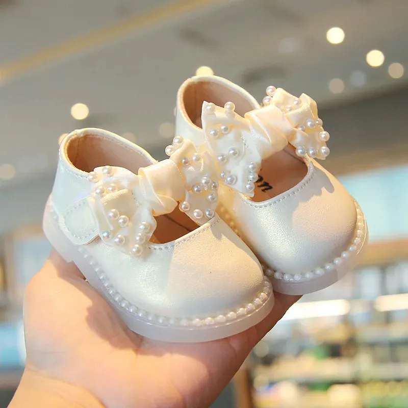 Baby Girls Big Bow Shoes Low Heel Flower Wedding Party Dress Princess For Kids Toddler 240313