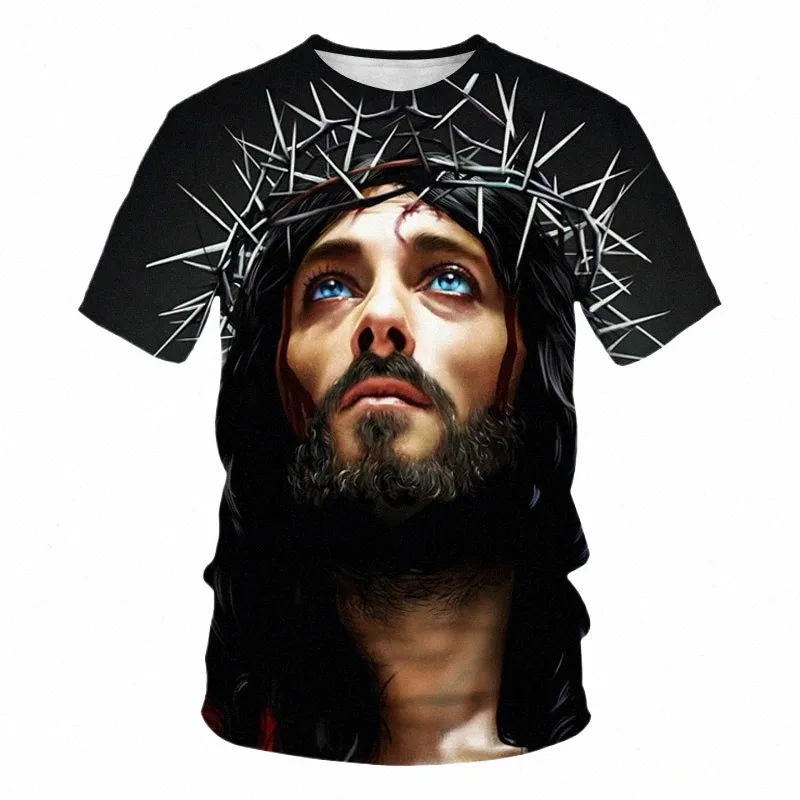 Vintage Heren T-shirt Jezus Christus Kruis T-shirts Man Zomer Streetwears Mannen Oversized T-shirts Hiphop Casual Kleding Tops tee M1PK #