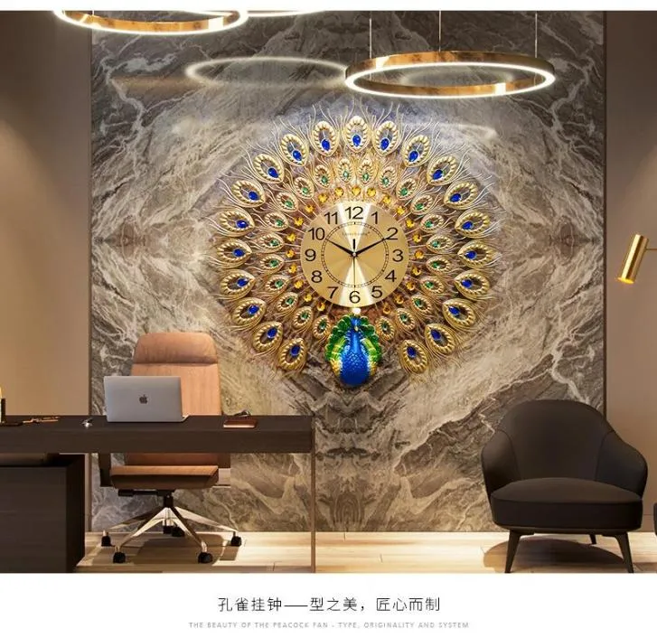 European Luxury Quartz Creative Large Wall Clock Art Golden Peacock Clocks Wall Modern Design Living Room Mute Wall Watch1221911