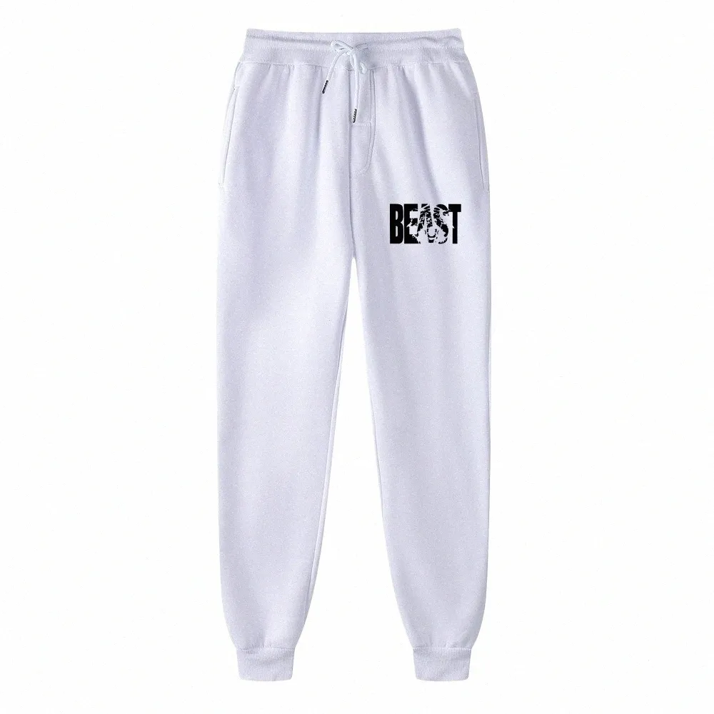 new Brand Running Jogging Pants Men Soft Bodybuilding Joggers Sweatpants BEAST Printing Black White Fitn Sport Trousers h0hq#