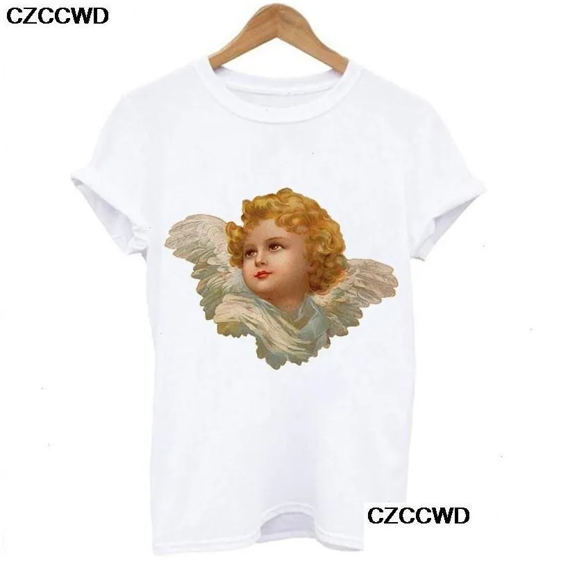 Women`S T-Shirt Cute Angel Baby Korean T Shirt T-Shirts Clothing Women Oversized Fiorucci Letter Print Fun Haruku O-Neck Loose Tops Dr Otkp9