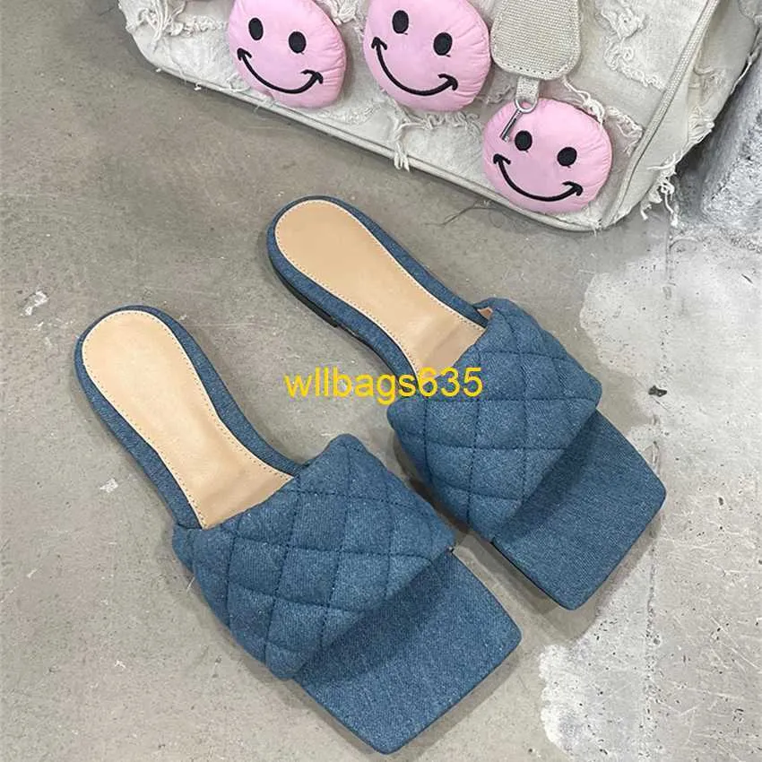 Lido Mule sandals Botteg Veneta Slifori quadrati tacchi alti sandali in denim slim High Teli Slifori Slifori femminili Summer Spicy Girls High High have Hbiu