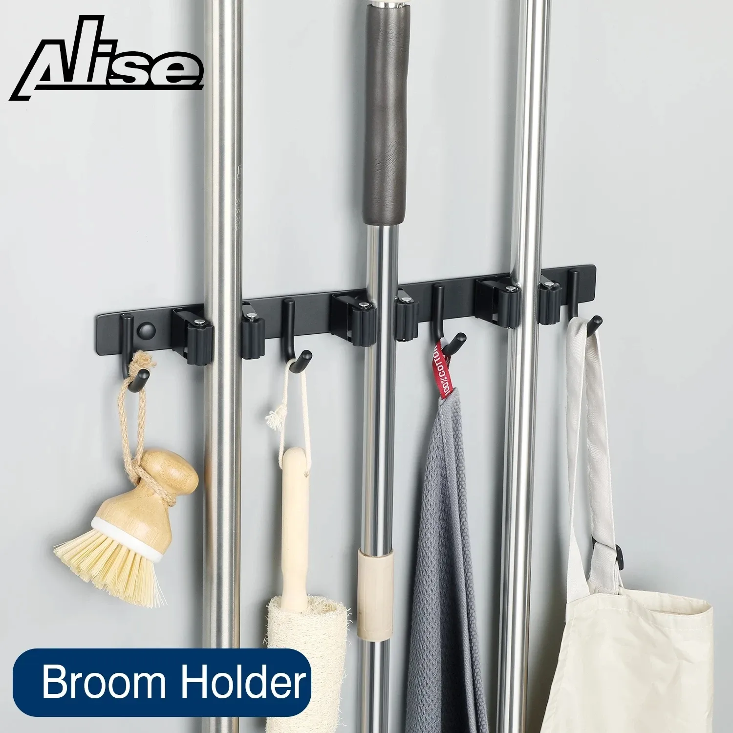 Rekken Bezemhouder Heavy Duty Praktische Clip Mop Organizer Wandmontagehaak Roestvrij stalen opslagruimte Ruimtebesparende hanger Multifunctioneel