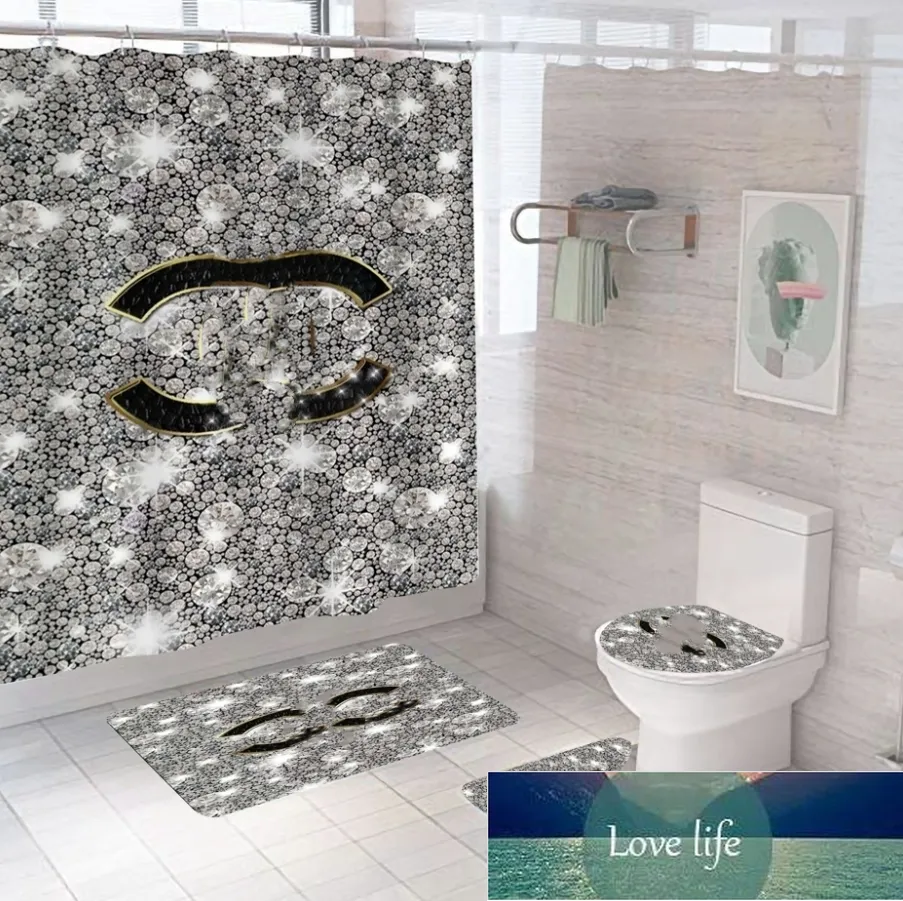 Partihandel badrumssatser duschgardin set vattentätt tvättstuga badgardiner lock toalett täckmatta nonslip pedestal