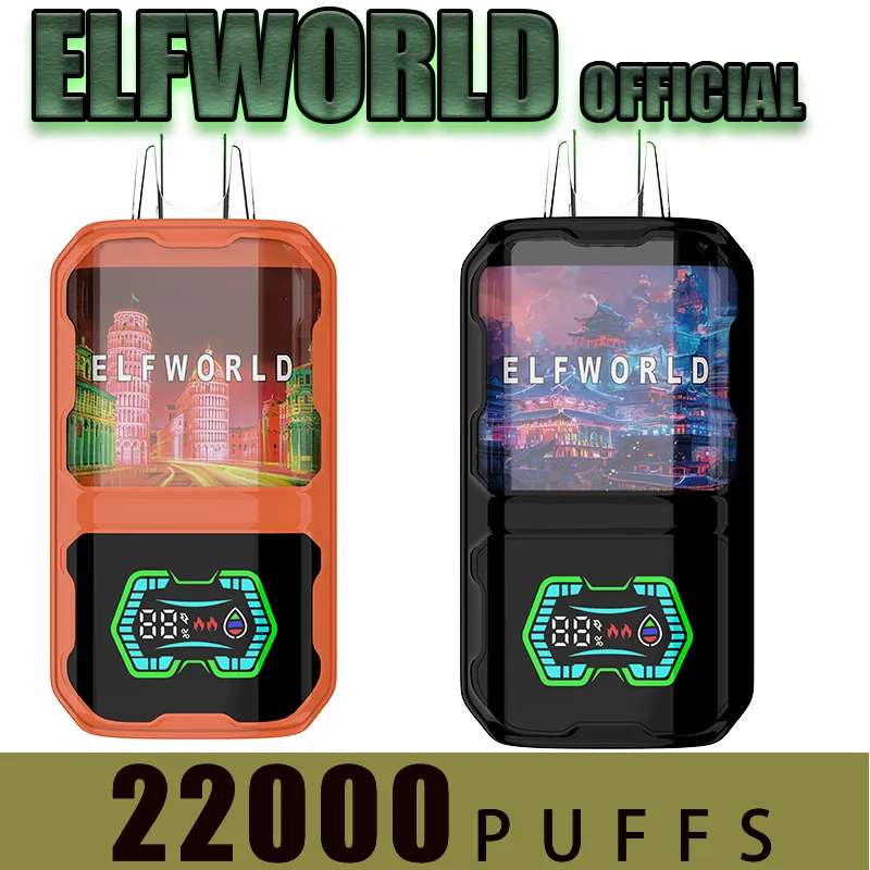 Original Elfworld 22000 Puffs 0%2%5% 26ml E-liquide haute performance 2024 nouveau 22k vap vape jetable elf rechargeable barre préremplie débit d'air réglable bobine à double maille