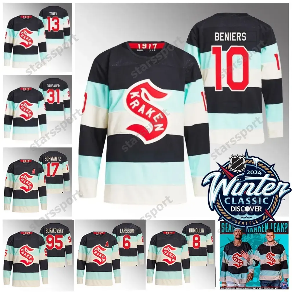 Seattle 10 Matty Beniers 2024 Maillot classique d'hiver Andre Burakovsky Jamie Oleksiak Jared McCann Eberle Adam Larsson Vince Dunn Yanni Kailer Yamamoto