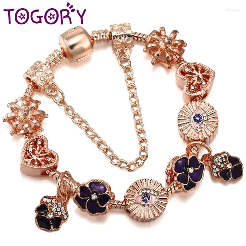 Charme Pulseiras Luxo Cristal Roxo Pansy Beads Com Vintage DIY Pulseira Jóias Presente Para Mulheres Homens Menina Menino Atacado