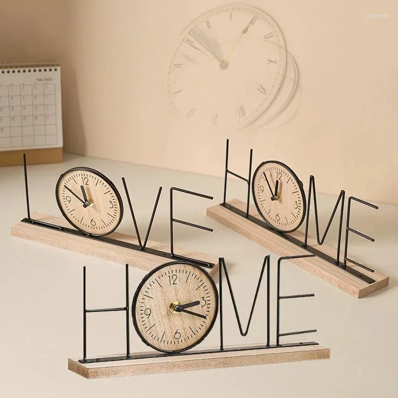 Tafelklokken Retro Digitale Bureauklok Woondecoratie Kantoor Houten Letter Liefde Beeldjes Ornament Geschenken Mute Luxe Kamer Decor Accessoires