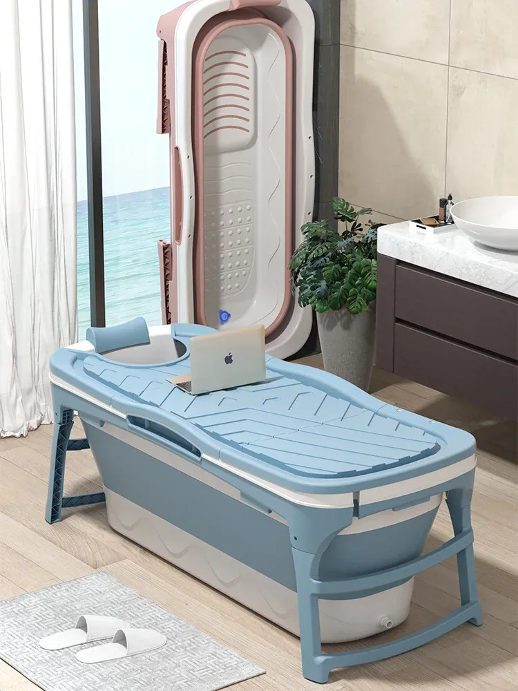 Bathtubs Foldable Bath Tub for Adult Portable Bath Bucket Quality Plastic Thickened Doublelayer Bathtub Large Size Bath Barrel
