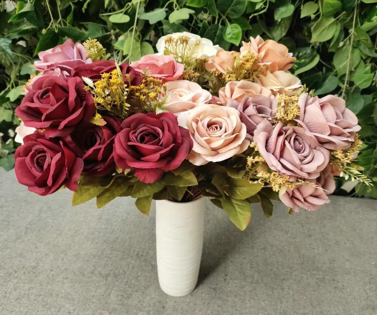 Elegant konstgjord rose brudblomma bröllop brud bukett hem fest dekorativa blommor middag borddekor9625277