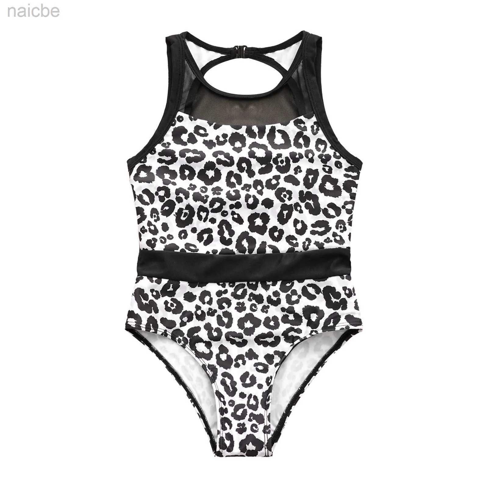 Endelar Teen Girls Summer STEVELESS SWIMEWEAR rygglöst Mesh Patchwork One-Piece Leopard Print Swims Swimming Jumpsuit Beachwear 24327
