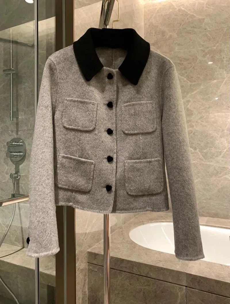Vestes pour femmes 2024 vêtements d'hiver amour bouton de velours couleur correspondant double face col détachable manteau de laine 1128