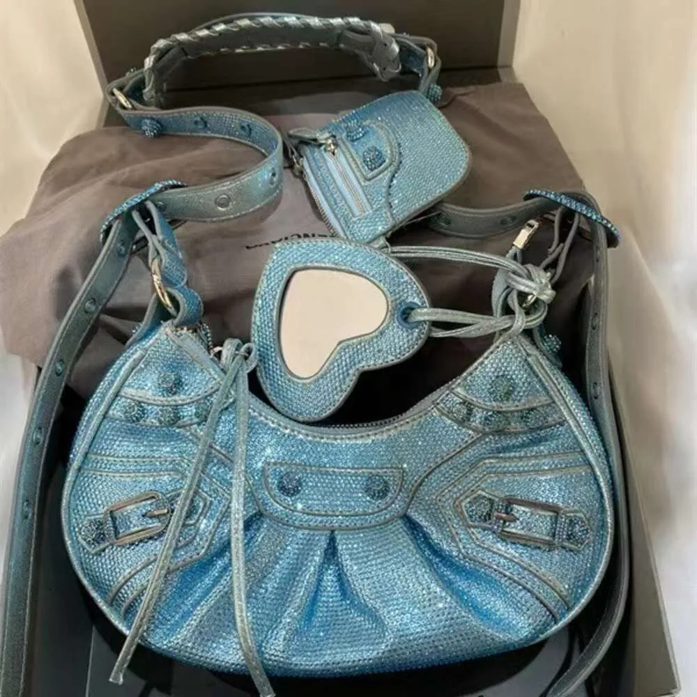 DHgate.com:Diamond-Embellished Half Moon Crossbody Bag