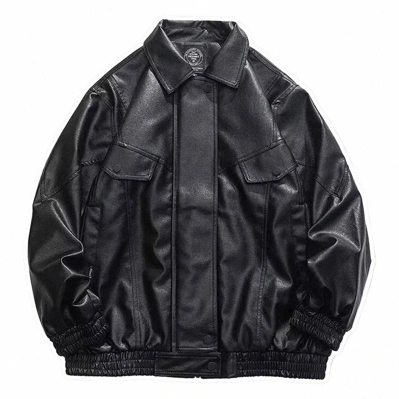 DHgate.com:Japanese Vintage Loose PU Leather Bomber Jacket