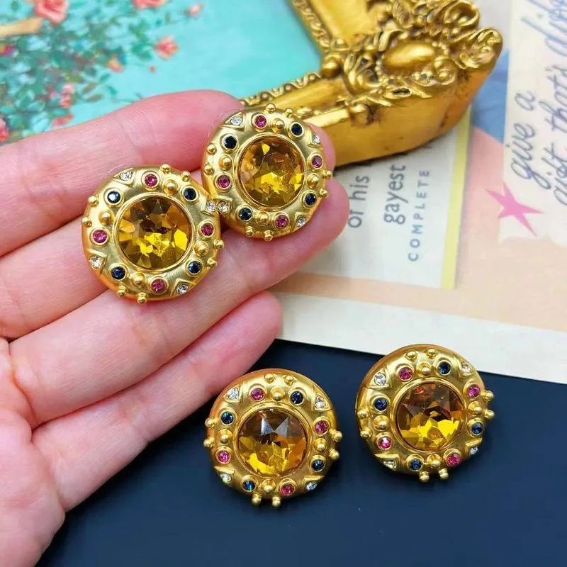 Stud Earrings Jewelry Women's Round Bead Coloreful Glass Crystal Minimalist Earring Clip Lady's Fashion Trendy Boutique Antique