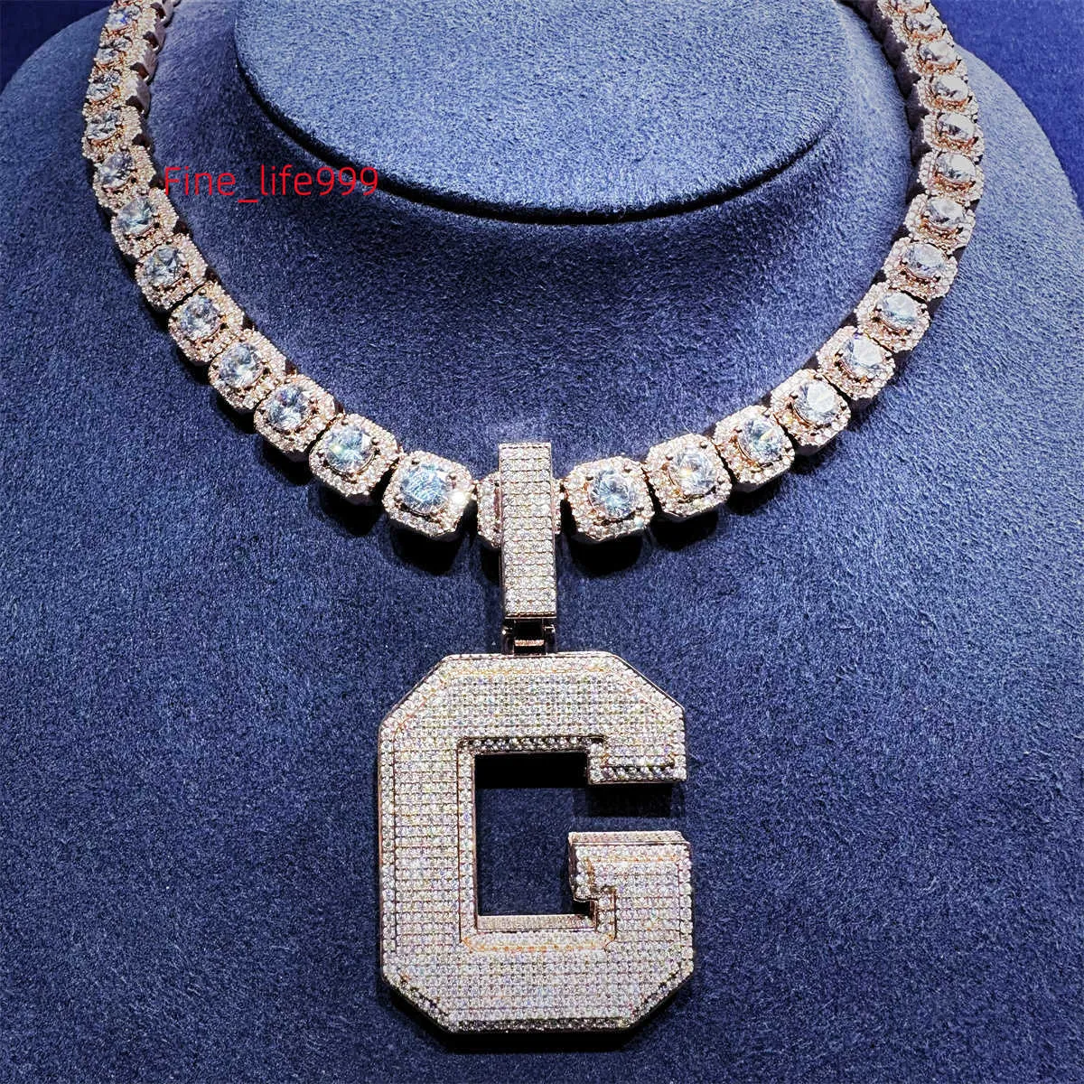 Deslumbrante colar de corrente de tênis clássico de diamante moissanite com brilho gelado em prata esterlina 925