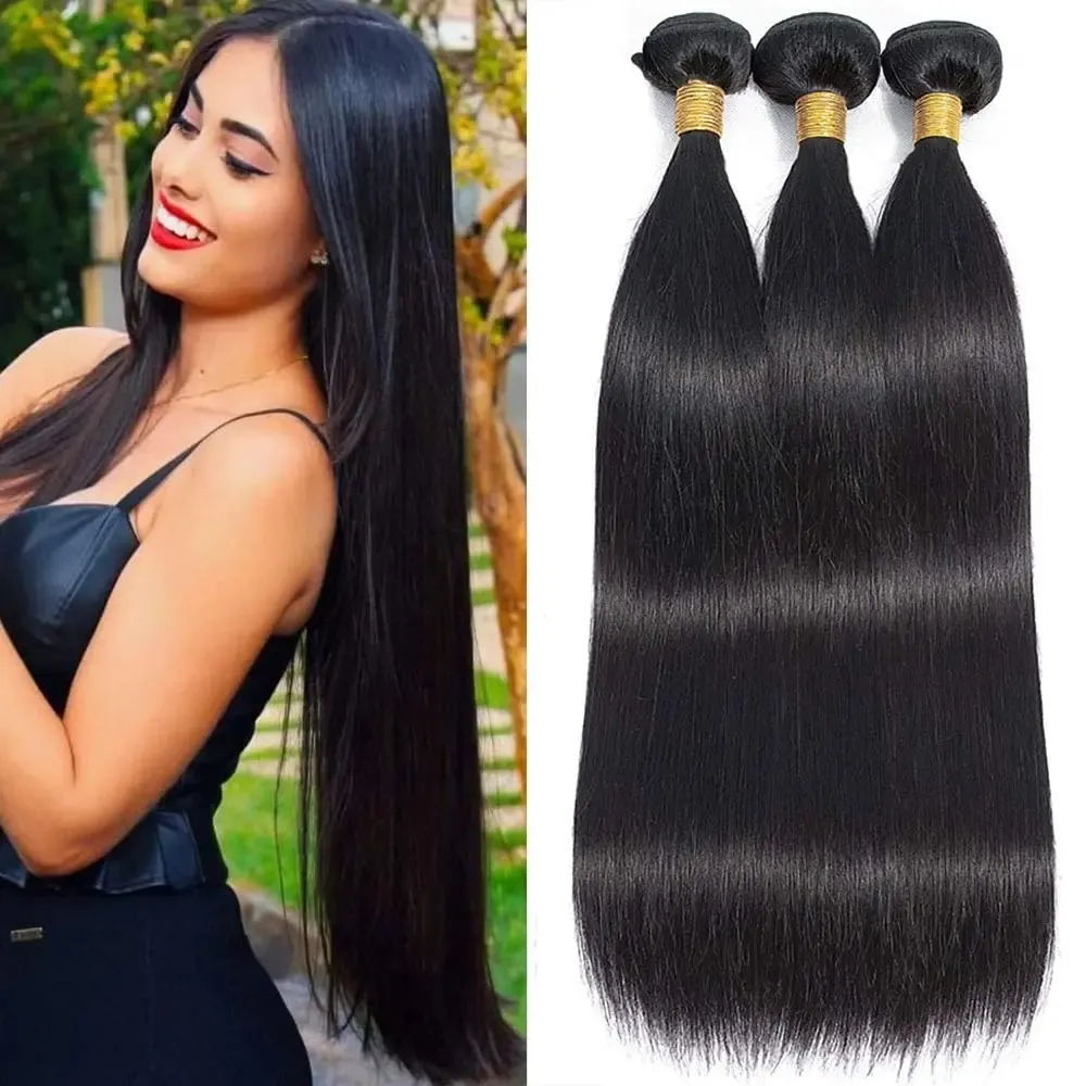 Mèches brésiliennes 100% naturelles Remy lisses, tissage de cheveux humains, noir naturel, Extensions de cheveux, 1/3/4 pièce