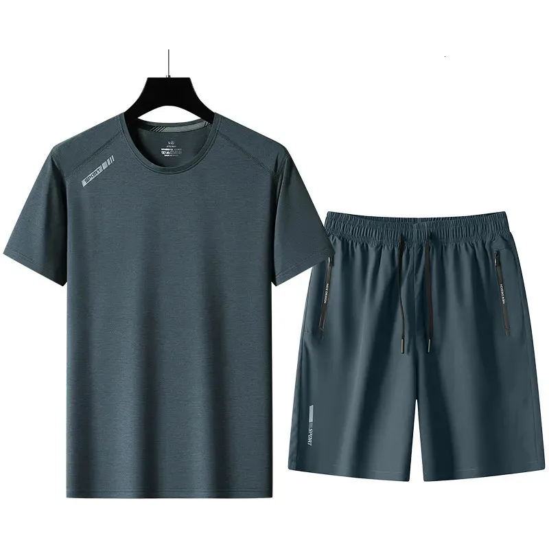 Yaz siyah beyaz eşofmanlar Erkekler Set Set Tutar Şort Spor Giyim Marka Spor Takımı Büyük Boy 5xl 240322