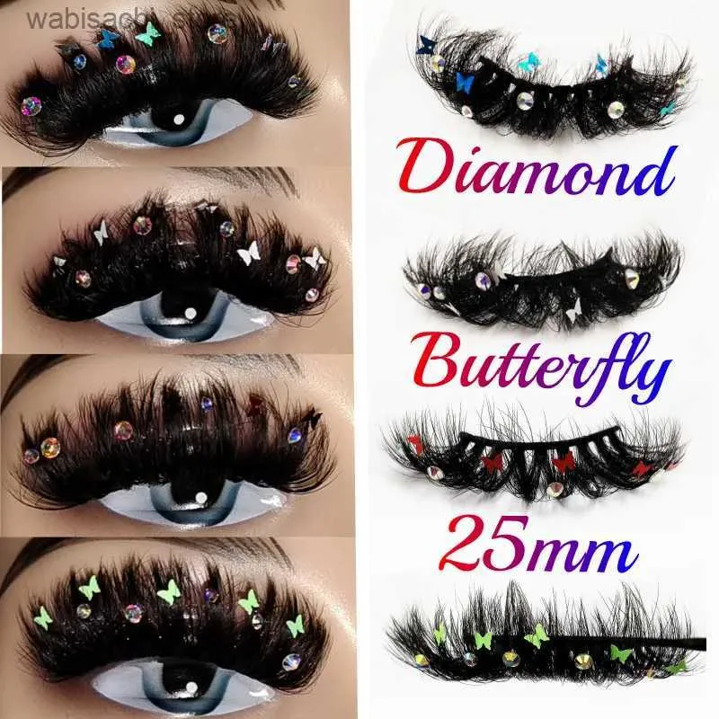 Cílios Postiços 25mm Flash Borboleta Diamante Cílios Nova Tendência 8D Handmade Artificial Sable com Butterfly24327